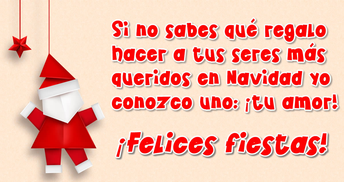 Imagen con colgante de Papá Noel y frase de felicitación navideña