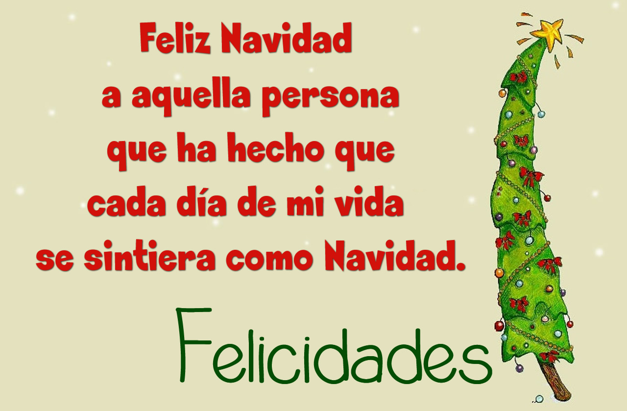 Imagen con árbol de Navidad y frase navideña