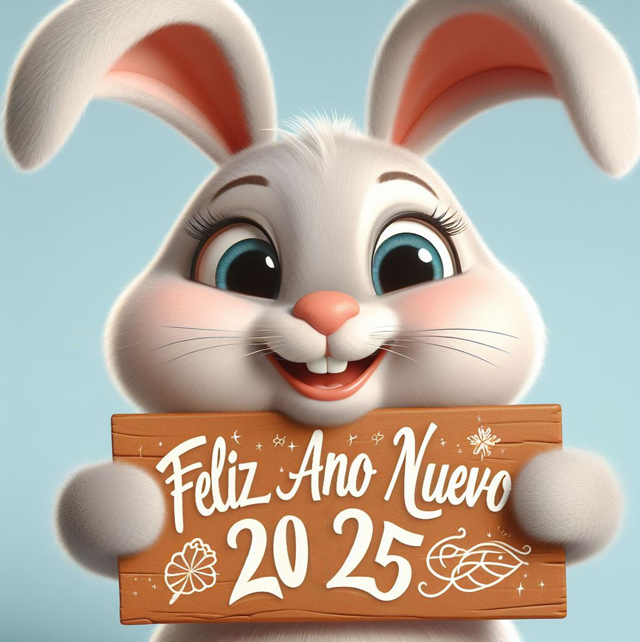 Clipart Feliz Año Nuevo 2025 con lindo conejo sonriente