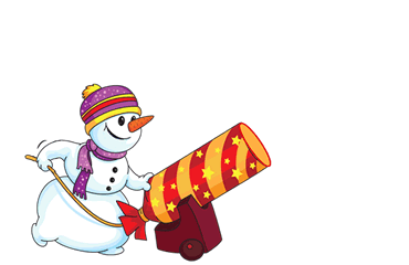 GIF animado con muñeco de nieve disparando saludos de año nuevo