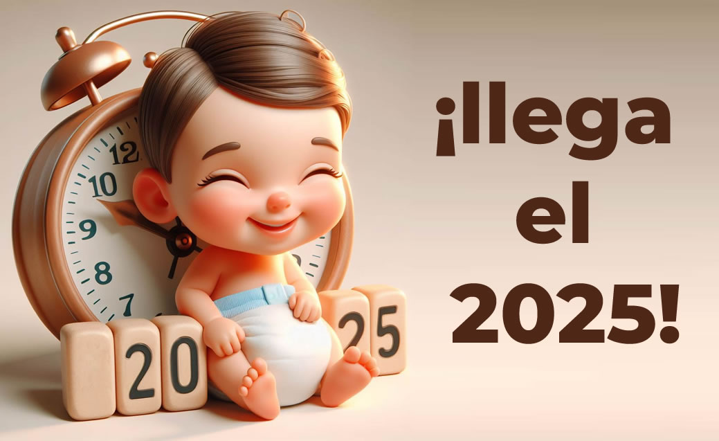 Imagen divertida con el pequeño 2025 con chupete en la boca