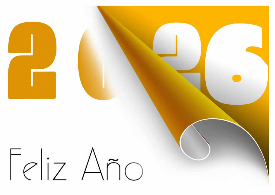 Imagen con hoja que se desenrolla y aparece en 2026 con mis mejores deseos
