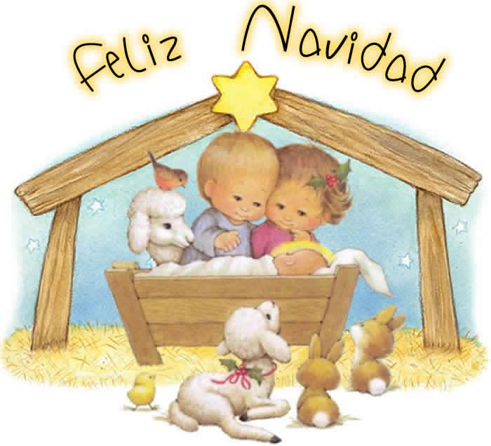 dibujo tierna con la representación de la natividad, hecha por niños con José, María y el Niño Jesús en el pesebre.