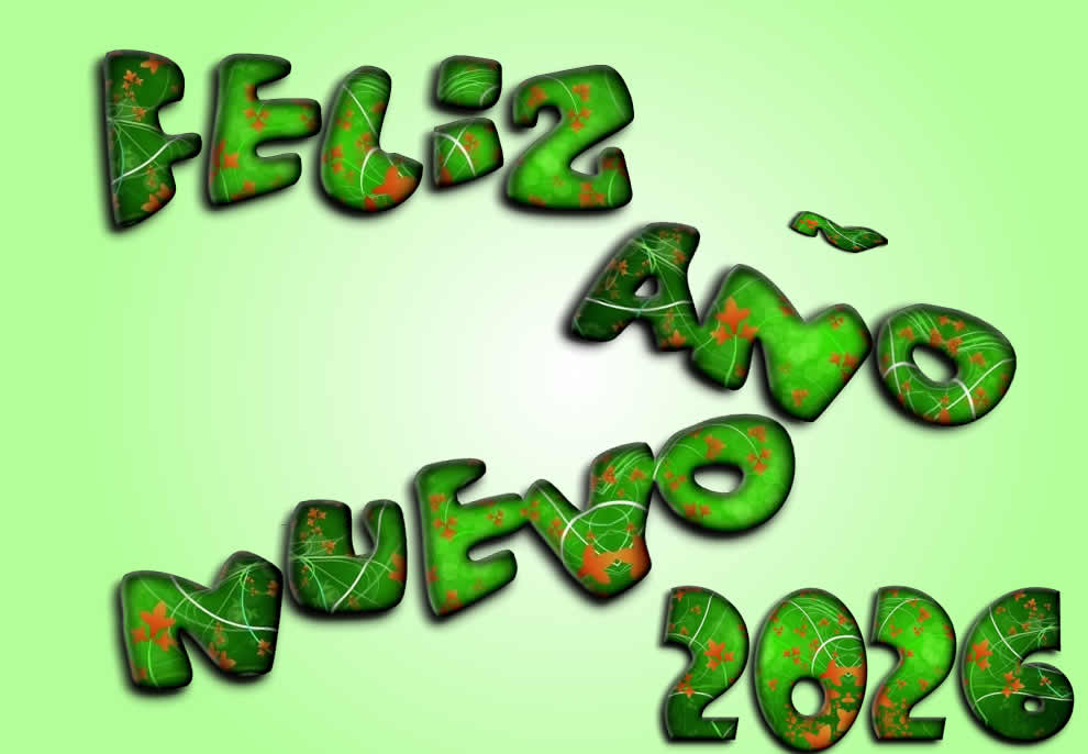 Feliz año nuevo verde con hojas
