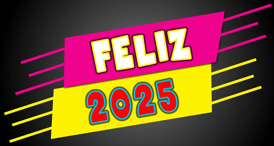 Imagen con texto en color FELIZ 2025