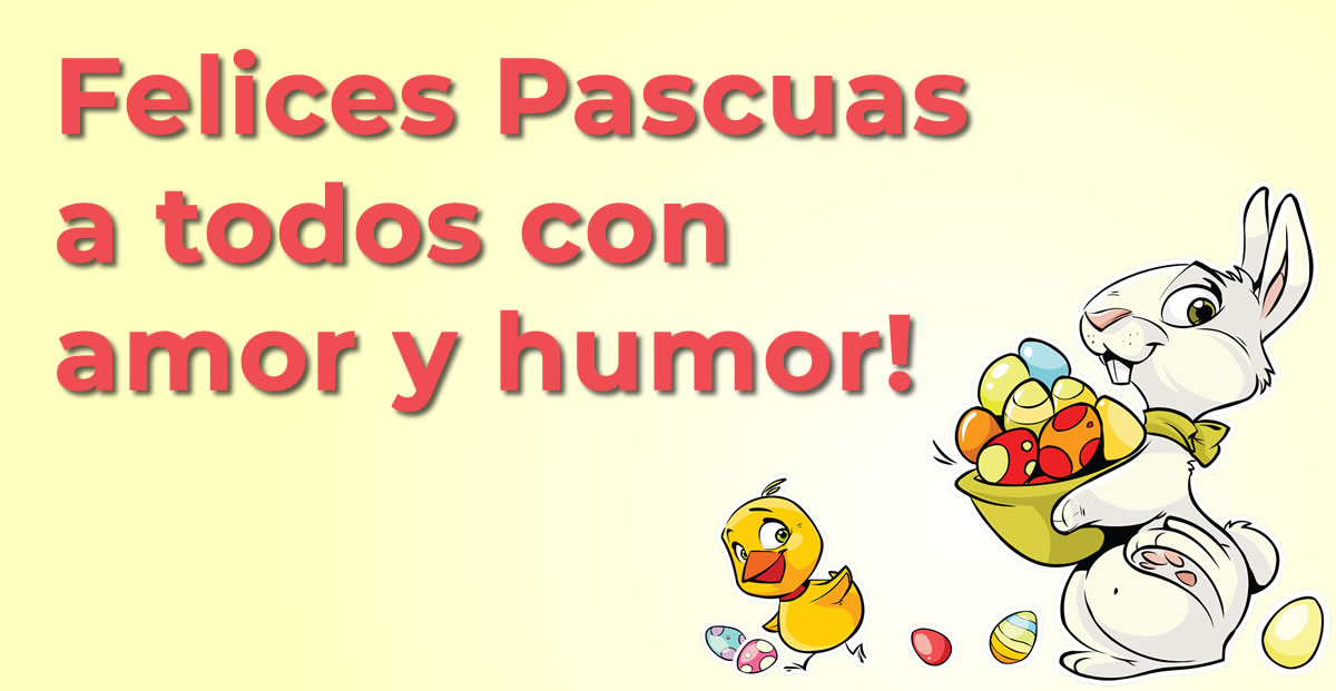 Imagen con un lindo conejito sentado en la canasta con flores.Felices Pascuas a todos con amor y humor!