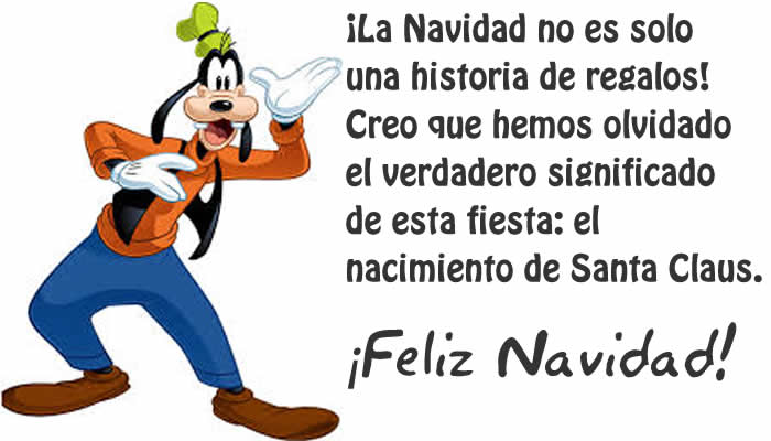 El amigable Goofy sale con una frase de gran genio y conocimiento: ¡la Navidad no es solo una historia de regalos! Creo que hemos olvidado el verdadero significado de estas vacaciones: el nacimiento de Papá Noel.