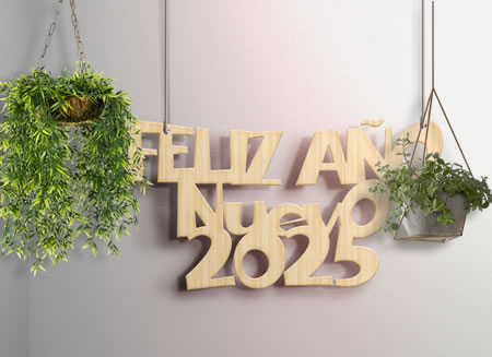 Imagen con efecto madera Feliz año nuevo 2025