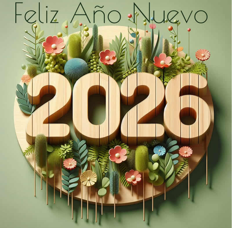 Cuadro con texto Feliz año nuevo 2026, de madera