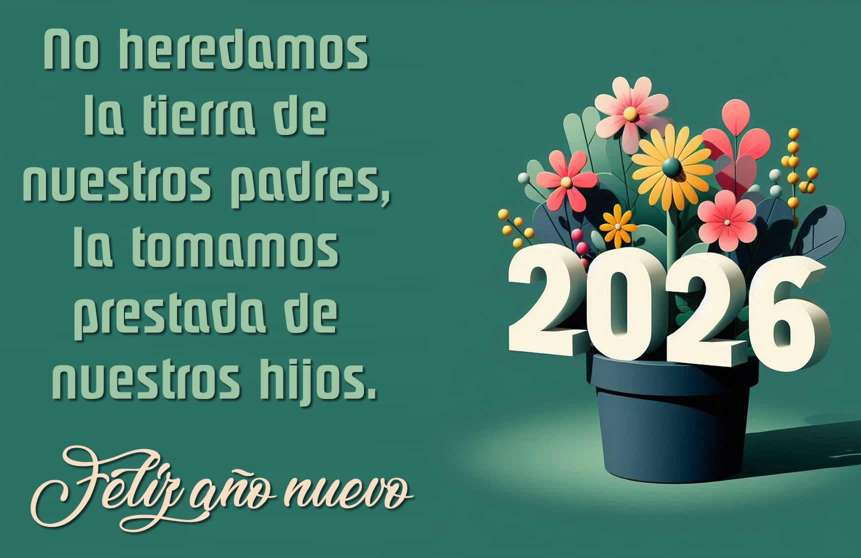 La imagen desea 2026 con una cita sobre el medio ambiente.