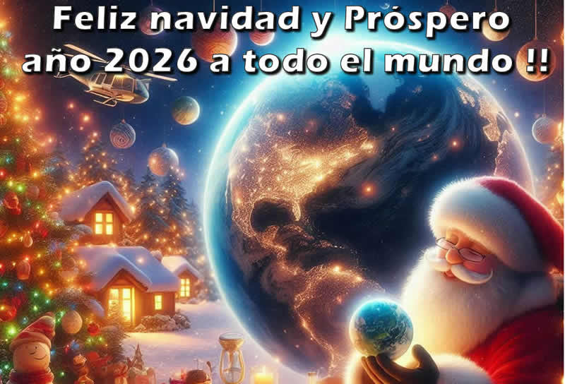 imagen de una esfera cubrió los saludos de buob 2026 en los principales idiomas y los mejores deseos: Feliz Navidad y Próspero Año 2026 para todo el mundo