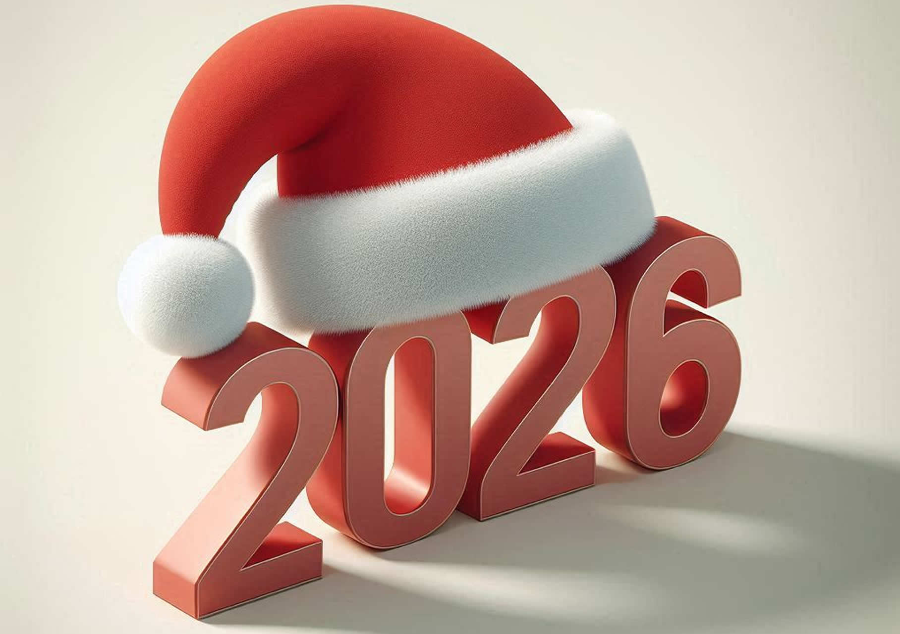 Imagen con texto en 3D , formado con una bola de Navidad y el número uno con un sombrero de Papá Noel.