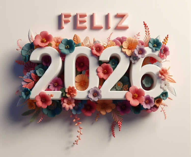Imagen con buen texto 2026 creado a partir de flores de colores.