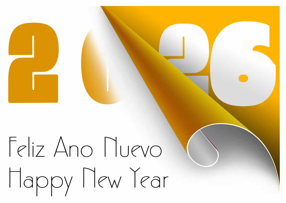 Imagen con texto Happy New Year 2026 2026 con página que hojea