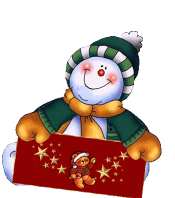 Divertido gif animado con un muñeco de nieve y un letrero que aparece con las palabras: FELIZ NAVIDAD