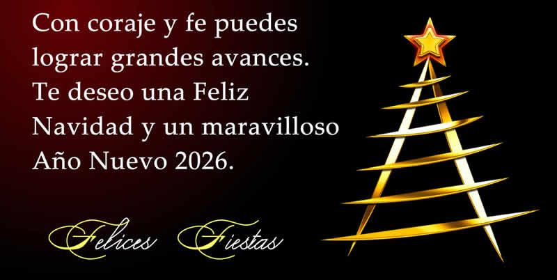  Imagen con árbol de Navidad moderno y estilizado con tarjeta de felicitación en forma de estrella y felices fiestas para familiares y amigos