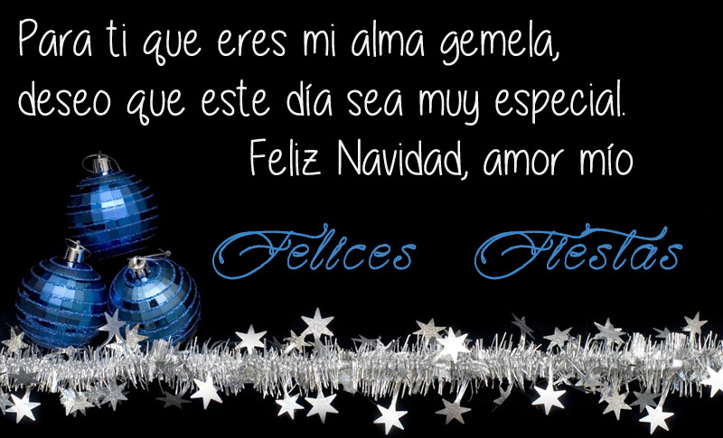 Imagen con un fondo negro con bolas decorativas de Navidad e hilos brillantes con una dedicación de amor