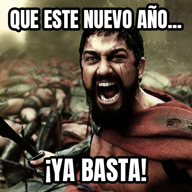 meme divertido con Leonidas diciendo basta a todos los mensajes de saludo recibidos