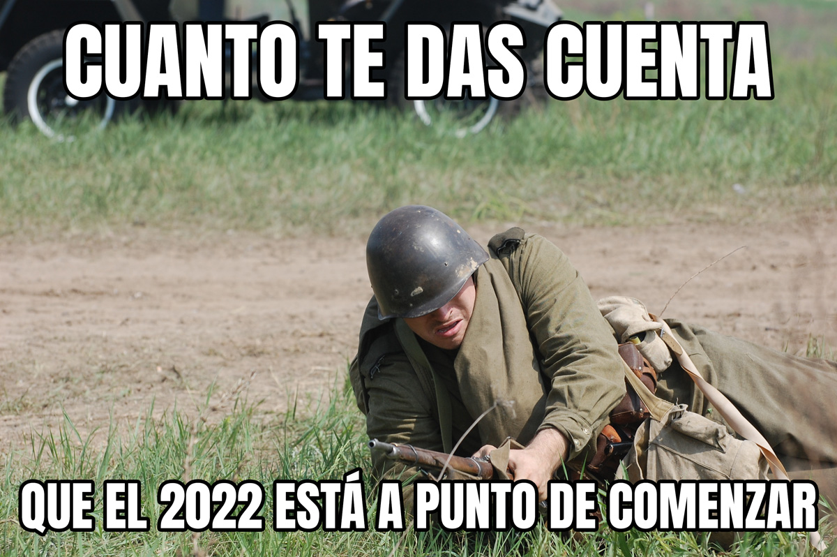 meme divertido con un soldado dando la bienvenida a 2026