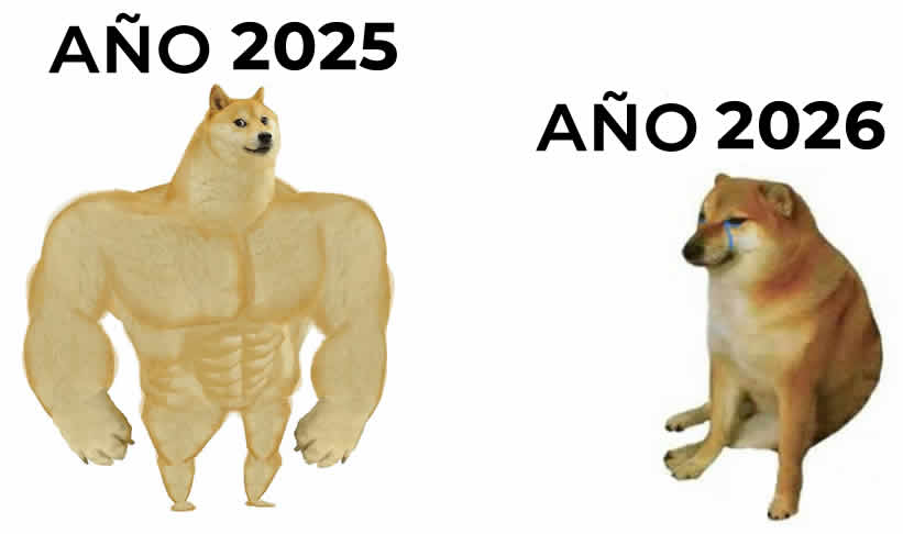 imagen divertida doge musculoso con comparación del año nuevo 2026