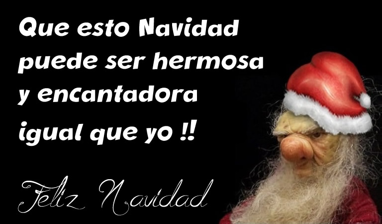 Imagen ridícula con Papá Noel fea y texto de saludo como una tarjeta de felices fiestas