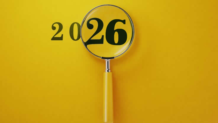 Imagen de fondo amarillo con inscripción 2026 con lupa. Hermoso y original.