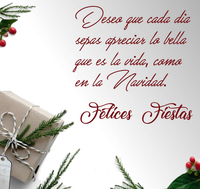 Imagen elegante con decoraciones y regalos de Navidad con frase para tarjetas de felicitación