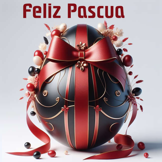 Felices Pascuas con huevo de pascua con cinta y lazo rojo