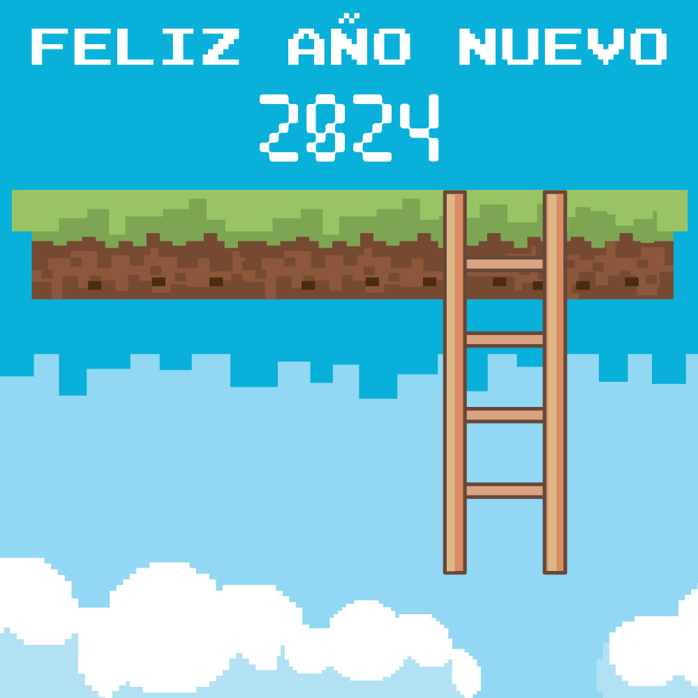 imagen de estilo de videojuego para saludos de año nuevo 2025