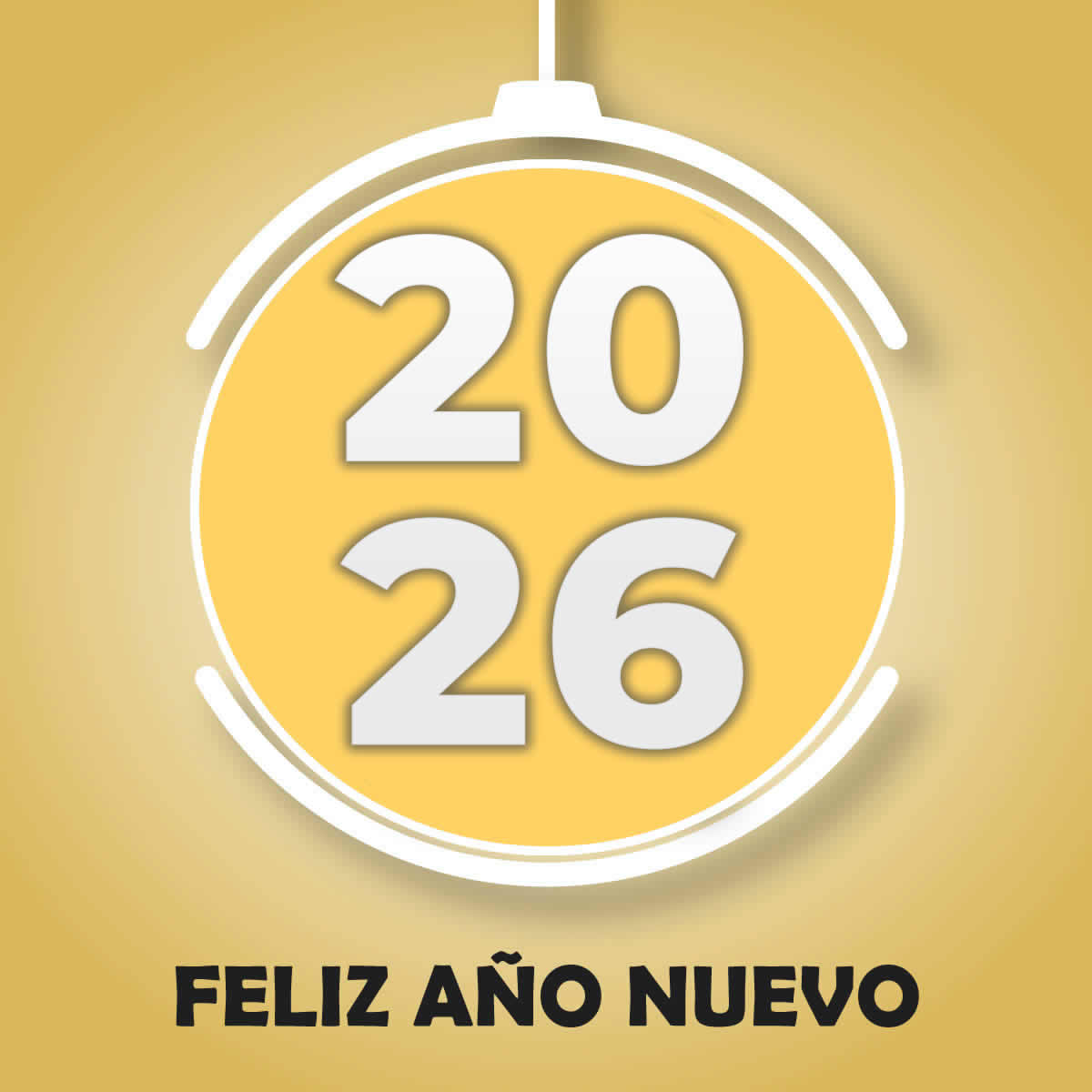 imagen de saludos por el año nuevo 2026 con una bola decorativa