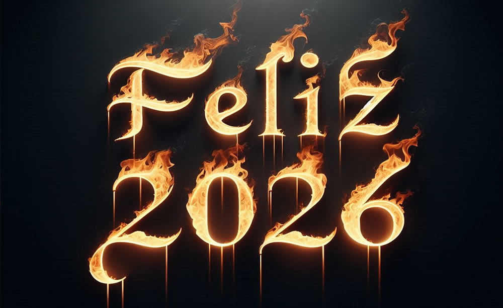 imagen con texto llameante para saludos de año nuevo 2026