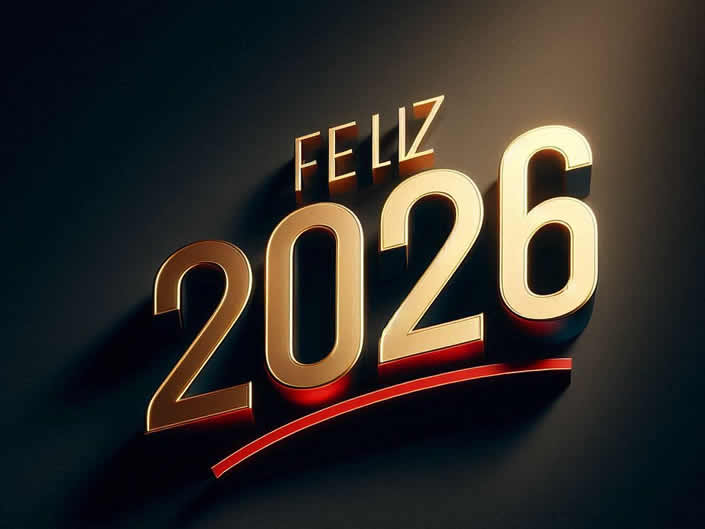 Imagen artística con el número 2026 y deseos de feliz año nuevo