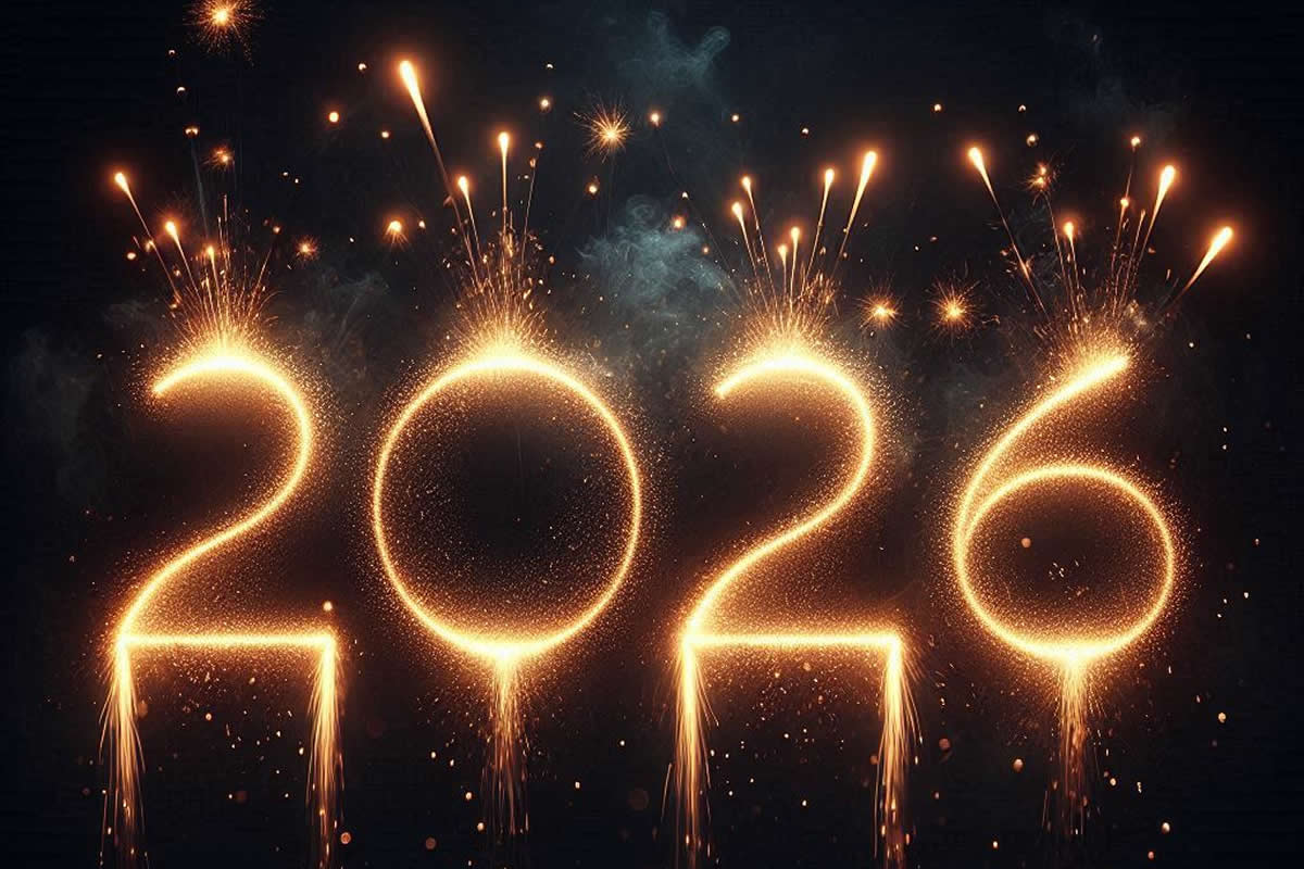 juegos pirotécnicos decoran la imagen para el nuevo año con el número 2026