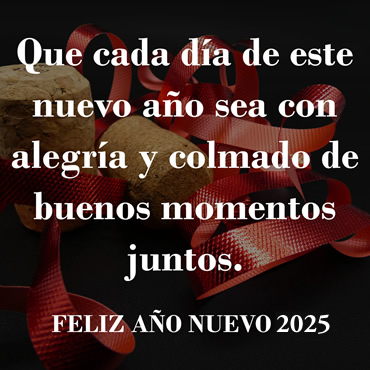 imagen con corchos de vino espumoso y una frase de buenos deseos para 2025