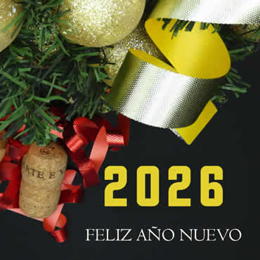 Feliz año nuevo 2026 tarjeta de felicitación con cinta de colores